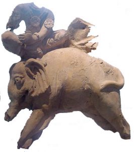 fragmentary clay: two people on an elephant's back