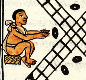 Aztec men throw beans as dice in a gambling game (Florentine Codex, ca. 1520 AD)