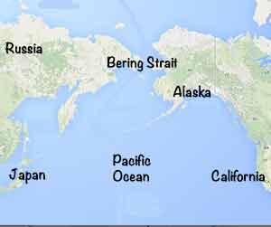 Bering Strait - today there's ocean, but long ago there was a land bridge