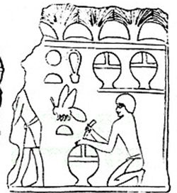 Egyptian bee-keeping, 5th Dynasty (Temple of Pharaoh Niuserre at Abu Gorab, ca. 2400 BC)