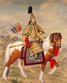 Chinese man in golden armor on a horse