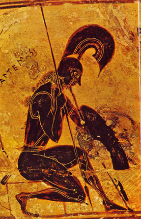 The god Ares, on an Athenian black figure vase from about 570 BC