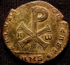 Coin with a chi-rho symbol on it