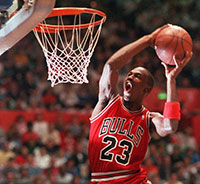 Michael Jordan plays basketball