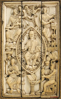 Evangelists on an ivory plaque, Cologne(?), ca. 1000 AD (Now in Metropolitan Museum, New York)