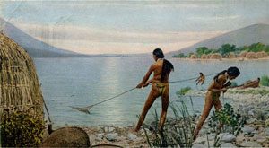 Pomo people fishing (California, 1816)