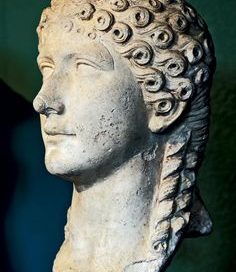 Agrippina the Younger: marble bust of a white woman with long curls