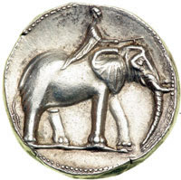 One of Hannibal's coins showing a man riding an elephant