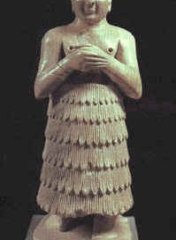 A statue of a worshipper from Mari, on the Euphrates river in Mesopotamia (modern Iraq).
