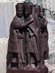 Four tetrarchs carved in purple porphyry and hugging each other