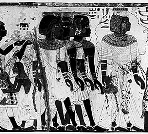 An Egyptian painting of Nubians (from modern Ethiopia), about 1300 BC Egyptian linen from a mummy
